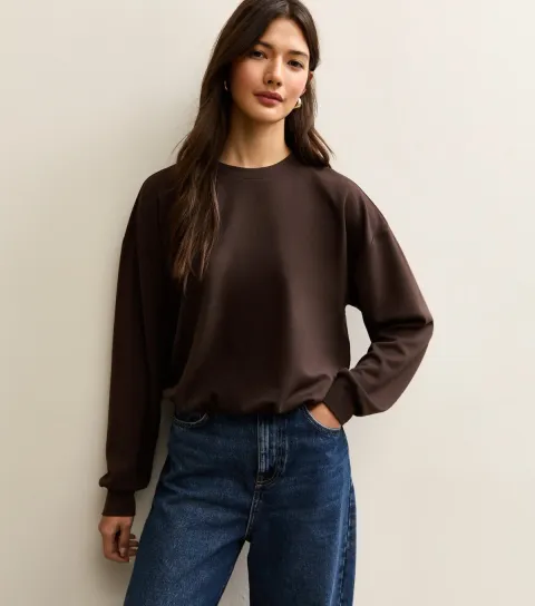Women's Dark Brown Bubble Hem Sweatshirt