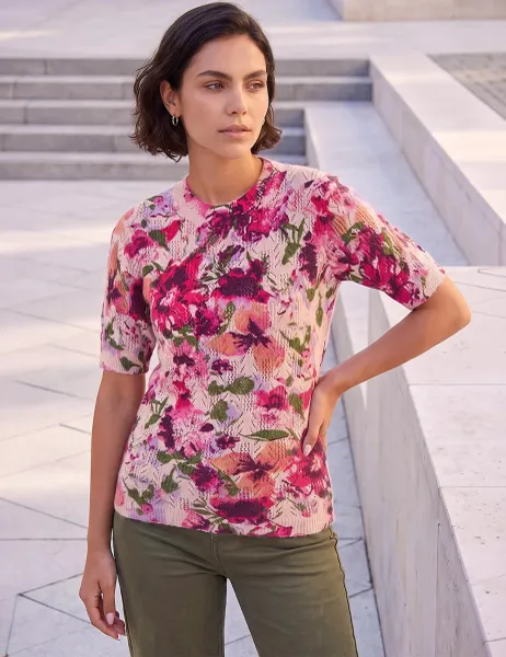 Roman Floral Pointelle Jumper Pink Mix