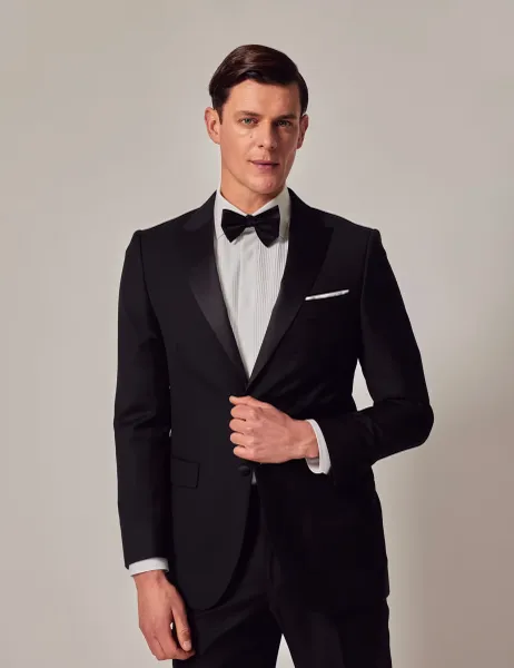 Hawes & Curtis Slim Fit Pure Wool Tuxedo Jacket Black