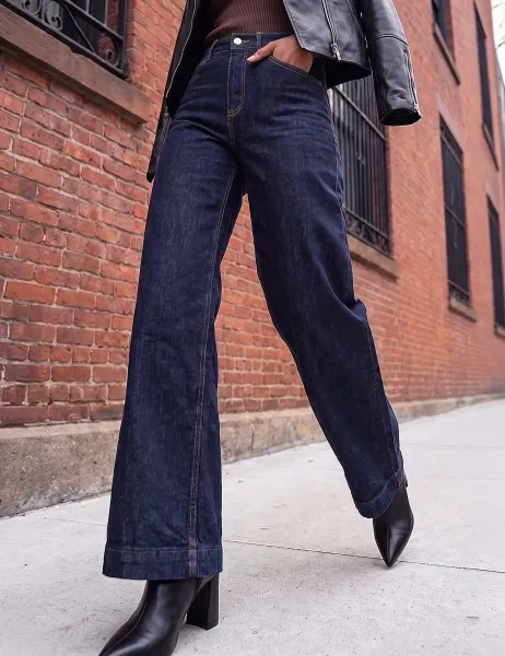 Roman Petite High Waisted Stretch Wide Leg Jeans Indigo