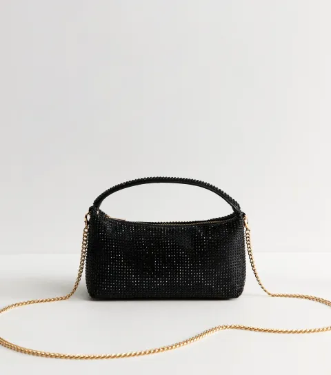 New Look Black Gem Embellished Mini Grab Handle Clutch Bag