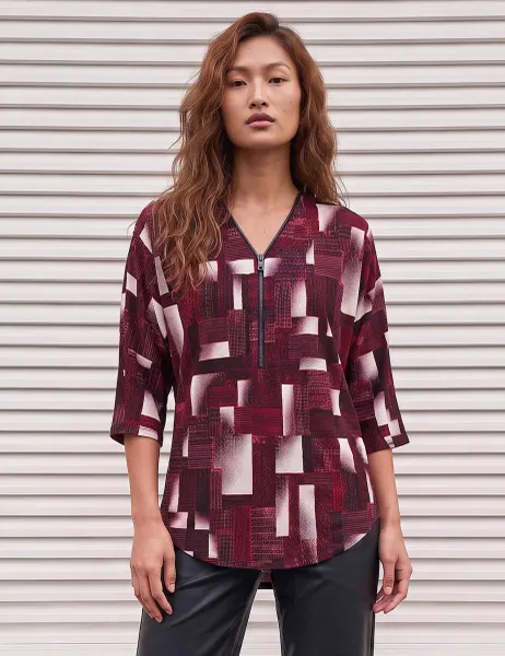 Roman Geo Puff Zip Top Red