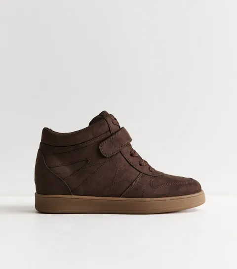 Women's Dark Brown Faux Suede High Top Trainers Vegan