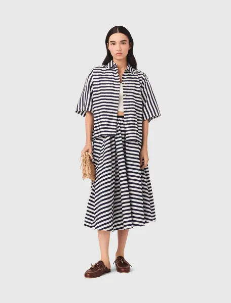 Linen-blend midi skirt