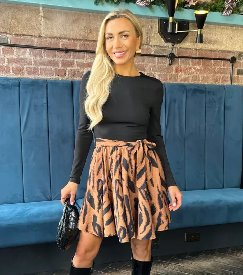 Women's Black Printed Skirt 2 in 1 Mini Dress
