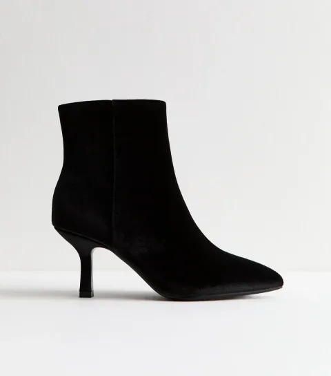 Women's Black Velvet Pointed Toe Stiletto Ankle Boots Vegan