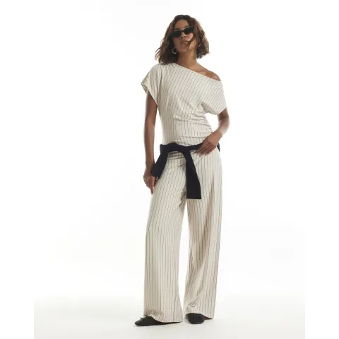 River Island Pinstripe Asymmetric Drape Top