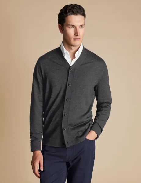 Charles Tyrwhitt Pure Merino Wool V-Neck Cardigan Grey