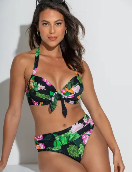Pour Moi Palermo Floral Wired Tie Detail Plunge Bikini Top (B-G) Green Mix