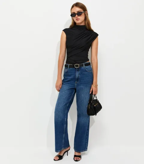 Women's Black Jersey Draped Sleeveless Top