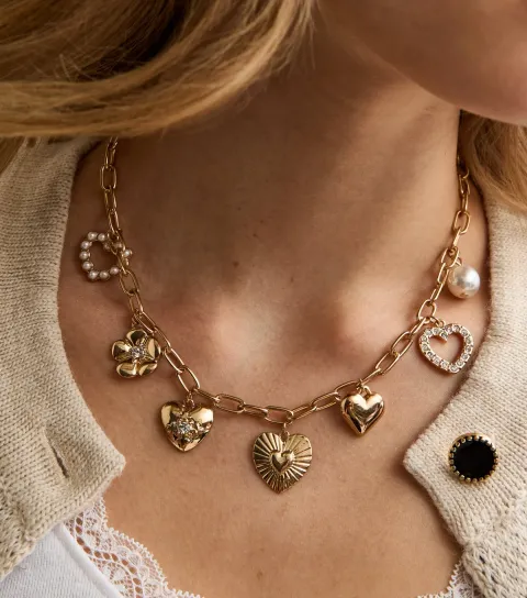 Gold Tone Charm Chain Necklace