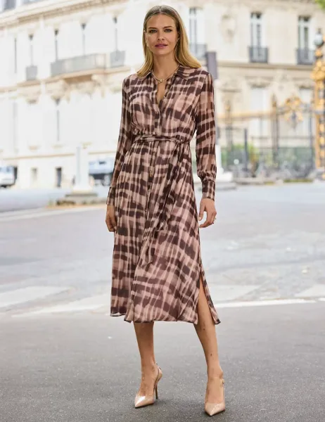 SOSANDAR Abstract Check Print Midaxi Shirt Dress Brown Mix