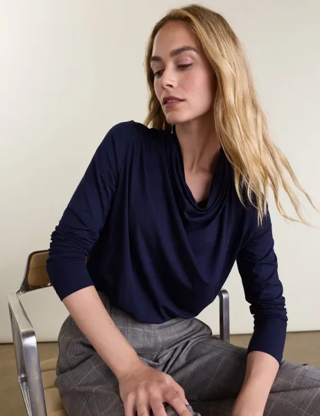 BAUKJEN Draped Crew Neck Top Blue