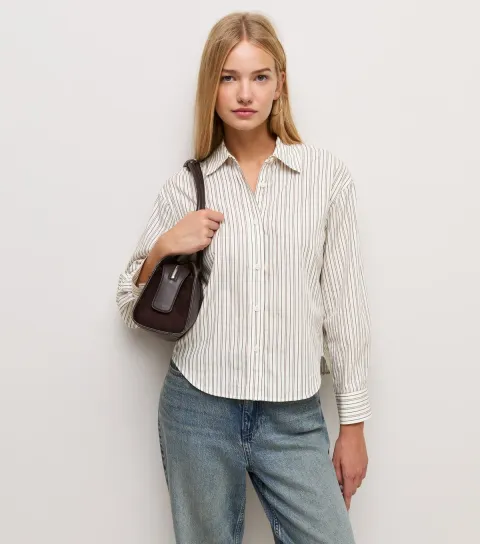 New Look Women's Cream Cotton Striped Meet The Jean Shirt