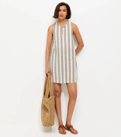 Women's White Striped Shift Mini Dress