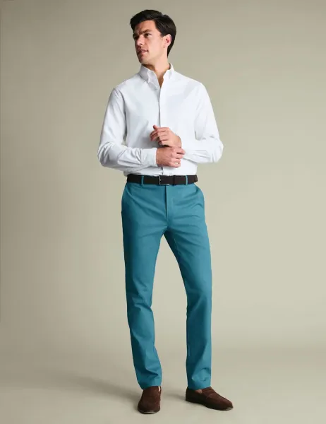 Charles Tyrwhitt Ultimate Non Iron Slim Fit Chinos Teal Green