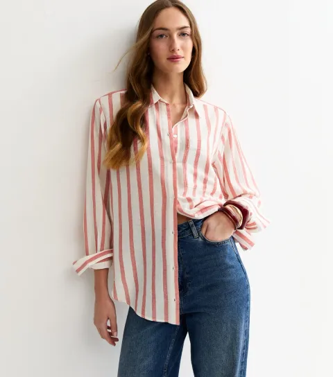 Women's Tall Pink Cotton Striped Long Sleeve Shirt