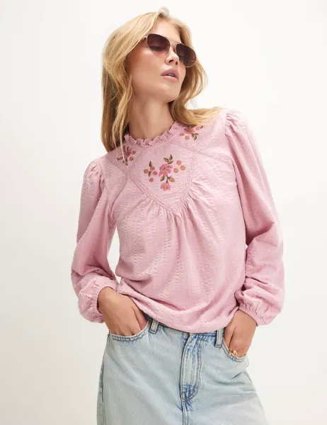 River Island Embroidered Blouse Pink Mix