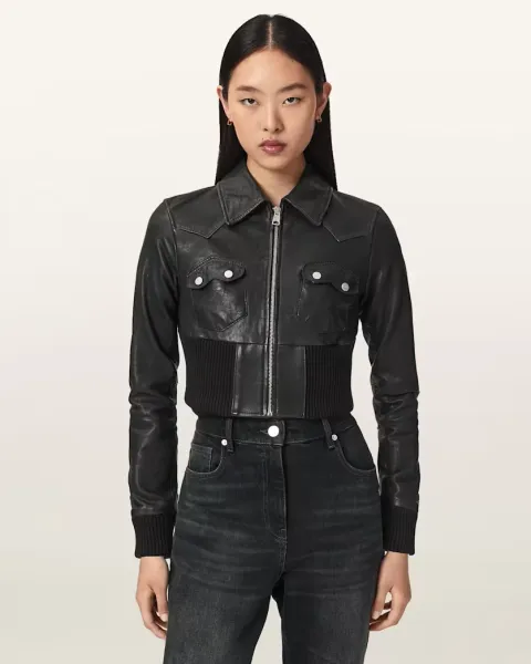 Lena Slim Flit Cropped Leather Jacket