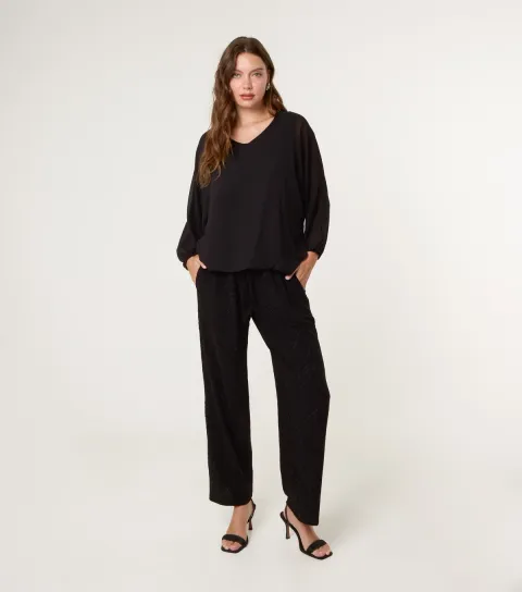 Women's Black Metallic Patterned Trousers