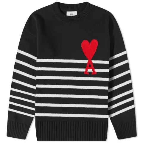 AMI Large A Heart Striped Crew Knit