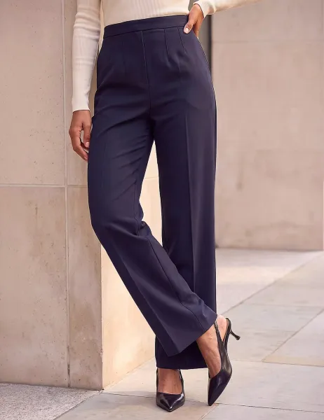 Roman Ponte Stretch Straight Leg Trousers Navy Mix