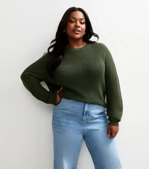 Women's Plus Size Khaki Ribbed Knit Jumper Curves