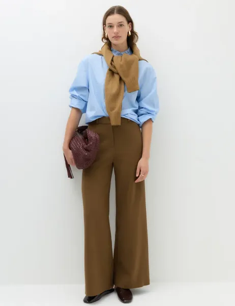 Marks & Spencer Tailored Side Tab Wide Leg Trousers Moss
