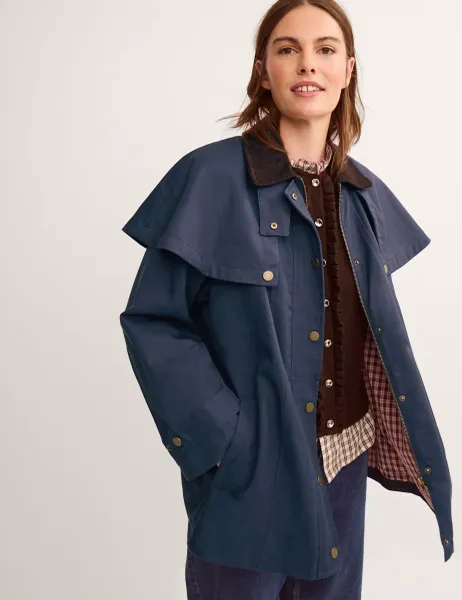 Monsoon Cotton Blend Cape Barn Jacket Navy
