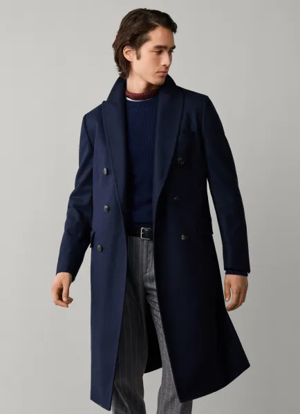 Wool Blend Double Breasted Herringbone Coat