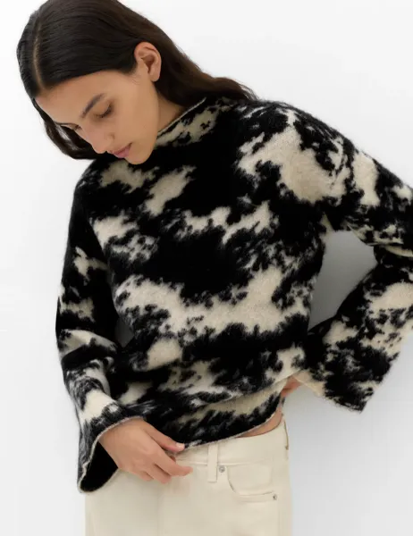 Marks & Spencer Wool Blend Animal Print Funnel Neck Jumper