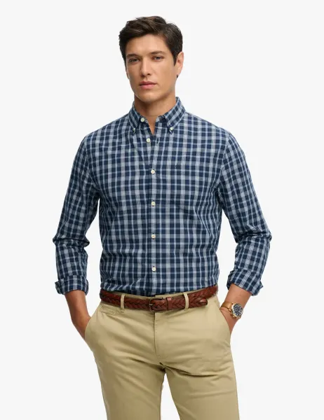Superdry & Co Relaxed Fit Pure Cotton Checked Shirt Navy Mix