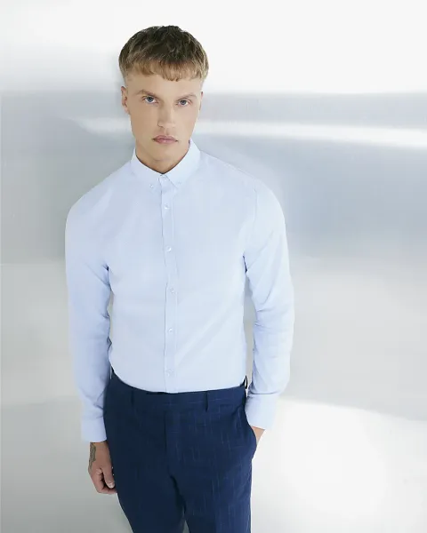 River Island Textured Muscle Fit Long Sleeve Shirt