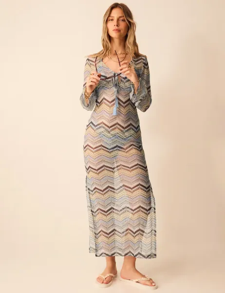 Accessorize Striped Tie Neck Maxi Beach Dress Multi