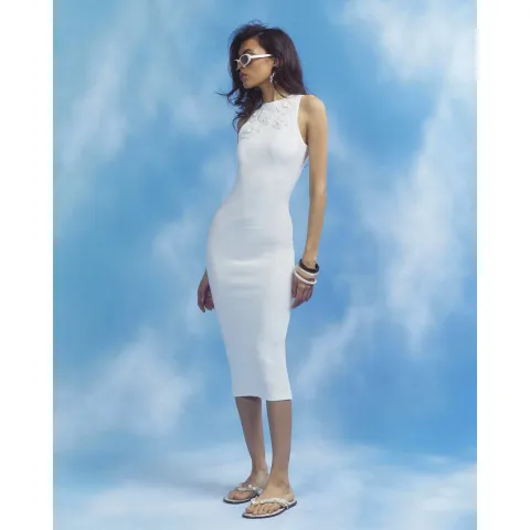 River Island Sleeveless 3D Flower Ribbed Midi Dress