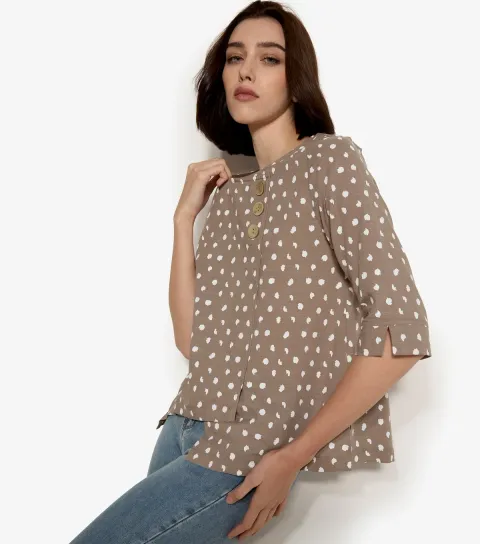 Women's Light Brown Textured Dot Top