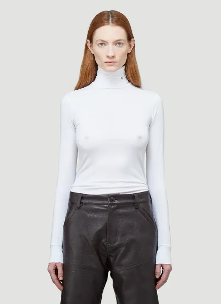 R-Embroidered Turtleneck Top