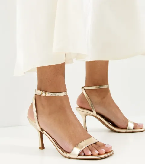 Women's Gold Faux Leather Single Strap Stiletto Sandals