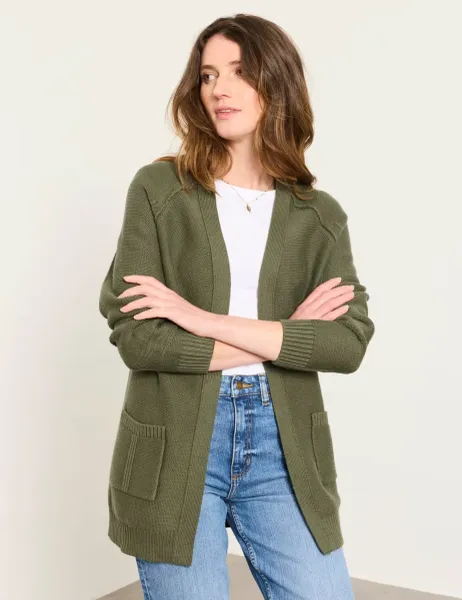 FatFace Cotton Rich Edge to Edge Longline Cardigan Olive