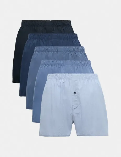 Marks & Spencer 5pk Pure Cotton Woven Boxers Blue Mix