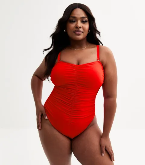 Women's Plus Size Red Ruched Swimsuit Curves