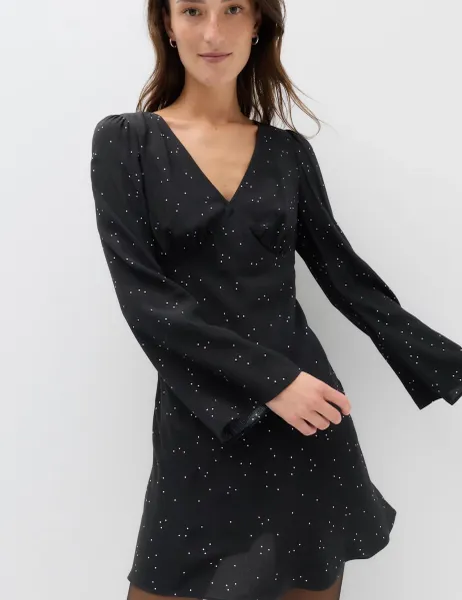 Marks & Spencer Polka Dot V Neck Mini Tea Dress Black Mix