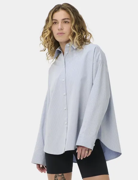 Sweaty Betty Pure Cotton Striped Oversized Shirt Light Blue