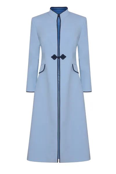 Vanessa Coat in Sky Blue Wool Faille