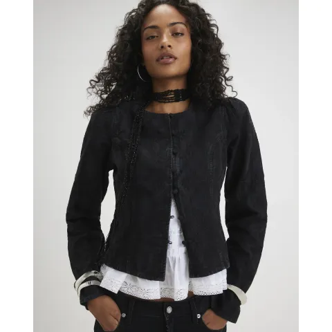 River Island Denim Embroidered Drummer Jacket