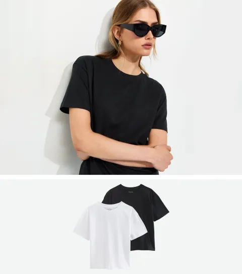 Women's Pack Of 2 White Cotton Boxy T-Shirts