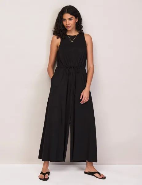 RO&ZO Jersey Drawstring Wide Leg Jumpsuit Black