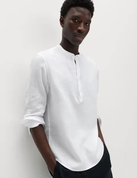 Marks & Spencer Pure Linen Grandad Collar Shirt White