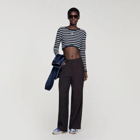 Cropped striped cotton T-shirt