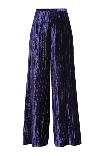 Palazzo Pants in Violet Crushed Velvet - Camille